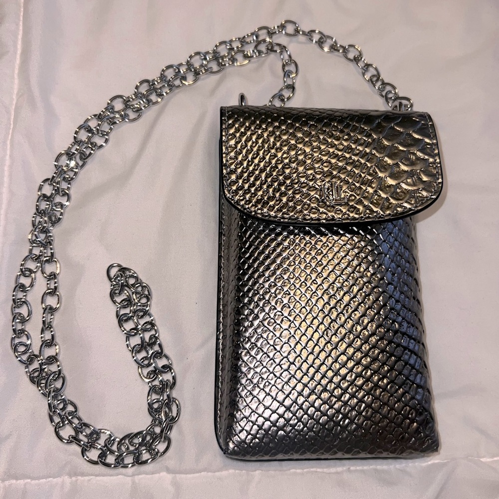 Pewter Ralph Lauren crossbody phone bag